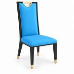 JYX-119 Blue High-Back Gold-Accent Dining Chair right 45-degree view