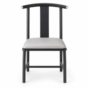 JYX-120 White Seat Black Curved-Back Dining Chair front view