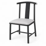 JYX-120 White Seat Black Curved-Back Dining Chair left 45-degree view