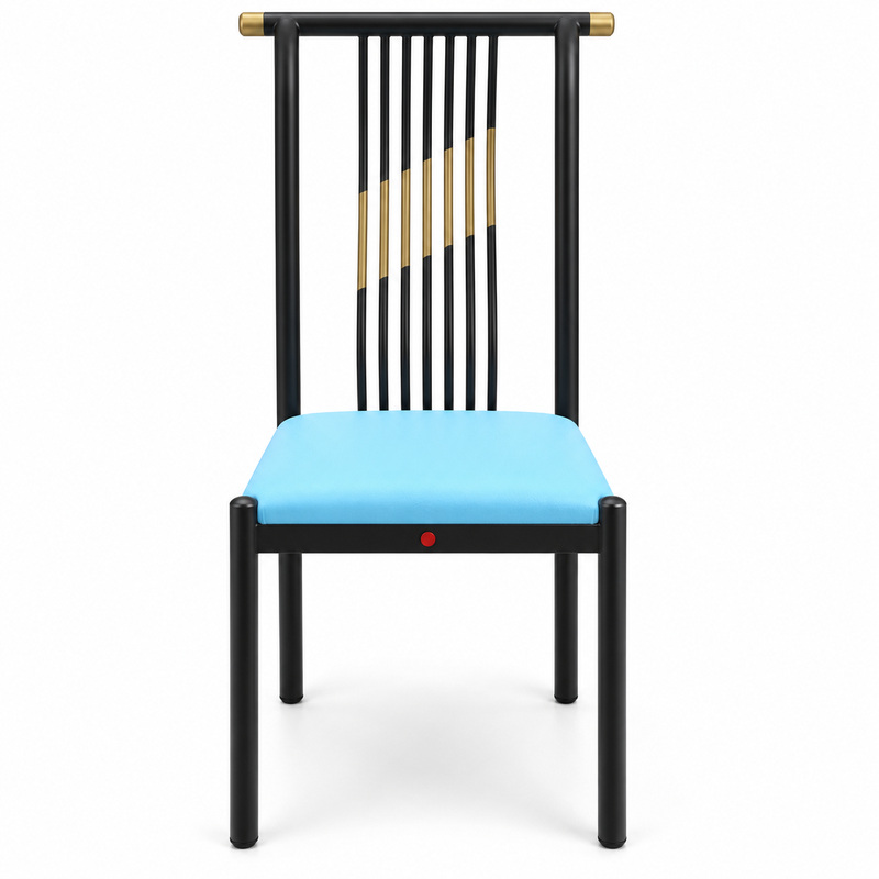 JYX-123 Blue Seat Black Slat-Back Dining Chair