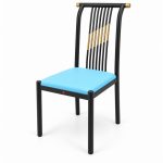 JYX-123 Blue Seat Black Slat-Back Dining Chair left 45-degree view
