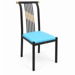 JYX-123 Blue Seat Black Slat-Back Dining Chair right 45-degree view