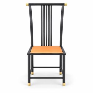 JYX-124 Orange Seat Black Slat-Back Dining Chair front view