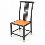 JYX-124 Orange Seat Black Slat-Back Dining Chair left 45-degree view