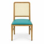 JYX-127 Turquoise Seat Tall Cane-Back Dining Chair front view