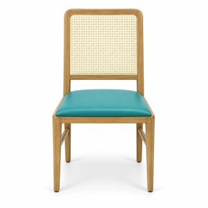 JYX-127 Turquoise Seat Tall Cane-Back Dining Chair front view