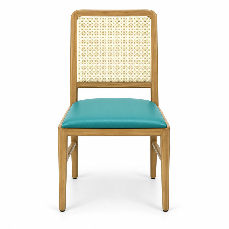 JYX-127 Turquoise Seat Tall Cane-Back Dining Chair