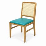 JYX-127 Turquoise Seat Tall Cane-Back Dining Chair left 45-degree view
