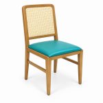 JYX-127 Turquoise Seat Tall Cane-Back Dining Chair right 45-degree view