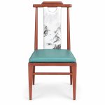 JYX-128 Turquoise Seat Floral-Panel Dining Chair front view