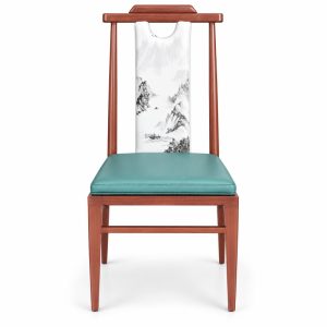 JYX-128 Turquoise Seat Floral-Panel Dining Chair front view