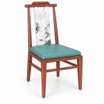 JYX-128 Turquoise Seat Floral-Panel Dining Chair right 45-degree view
