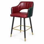 JYX-132 Burgundy Open-Back Upholstered Bar Stool left 45-degree view