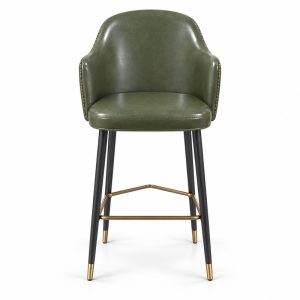 Olive Green Curved-Back Bar Stool