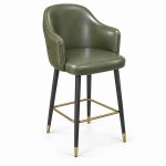 JYX-133 Olive Green Curved-Back Bar Stool left 45-degree view