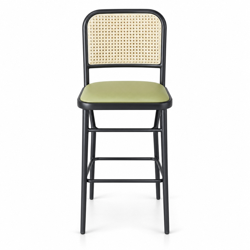 JYX-134 Green Seat Cane-Back Bar Stool