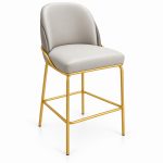 JYX-135 Gray Upholstered Gold-Frame Bar Stool right 45-degree view