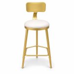 JYX-140 White Round-Seat Gold-Frame Bar Stool front view