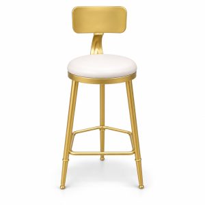 White Round-Seat Gold-Frame Bar Stool