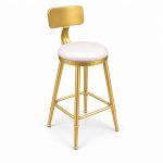 JYX-140 White Round-Seat Gold-Frame Bar Stool right 45-degree view