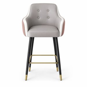 Gray Button-Tufted Bar Stool