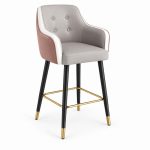 JYX-141 Gray Button-Tufted Bar Stool right 45-degree view