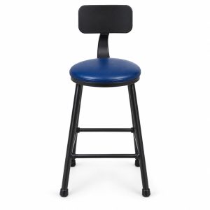 Blue Round-Seat Black-Frame Bar Stool