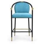 JYX-144 Blue Round-Back Upholstered Bar Stool front view