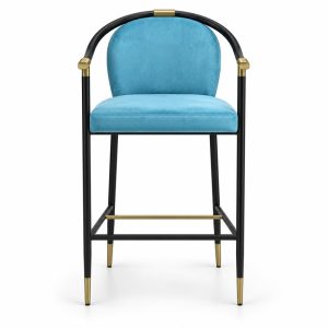 Blue Round-Back Upholstered Bar Stool