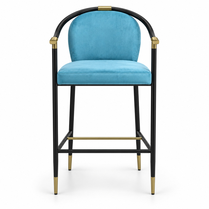 JYX-144 Blue Round-Back Upholstered Bar Stool