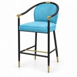 JYX-144 Blue Round-Back Upholstered Bar Stool left 45-degree view