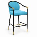 JYX-144 Blue Round-Back Upholstered Bar Stool right 45-degree view