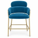 JYX-145 Blue Curved-Back Gold-Frame Bar Stool front view