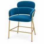 JYX-145 Blue Curved-Back Gold-Frame Bar Stool left 45-degree view