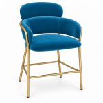JYX-145 Blue Curved-Back Gold-Frame Bar Stool right 45-degree view