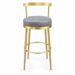 JYX-146 Gray Round-Seat Gold-Frame Bar Stool front view