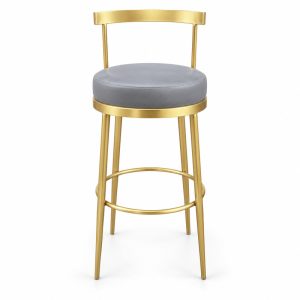 Gray Round-Seat Gold-Frame Bar Stool