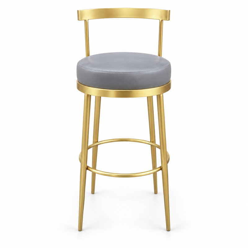 JYX-146 Gray Round-Seat Gold-Frame Bar Stool