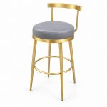 JYX-146 Gray Round-Seat Gold-Frame Bar Stool left 45-degree view