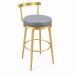 JYX-146 Gray Round-Seat Gold-Frame Bar Stool right 45-degree view