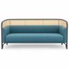 JYX-155 Blue Cushioned Cane-Trimmed Commercial Sofa