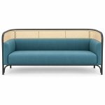 JYX-155 Blue Cushioned Cane-Trimmed Commercial Sofa front view