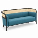 JYX-155 Blue Cushioned Cane-Trimmed Commercial Sofa left 45-degree view