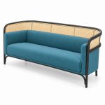 JYX-155 Blue Cushioned Cane-Trimmed Commercial Sofa right 45-degree view