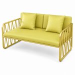 JYX-161 Yellow Cushioned Two-Seat Commercial Sofa left 45-degree view