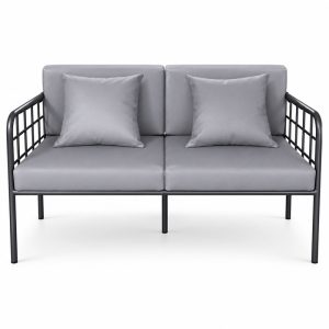 Gray Cushioned Two-Seat Commercial Sofa