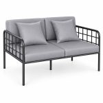 JYX-162 Gray Cushioned Two-Seat Commercial Sofa left 45-degree view