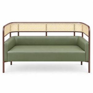 Green Cane-Trimmed Commercial Sofa