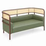 JYX-163 Green Cane-Trimmed Commercial Sofa left 45-degree view