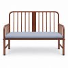 JYX-166 Brown Spindle-Back Two-Seat Bench with Blue-Gray Cushion